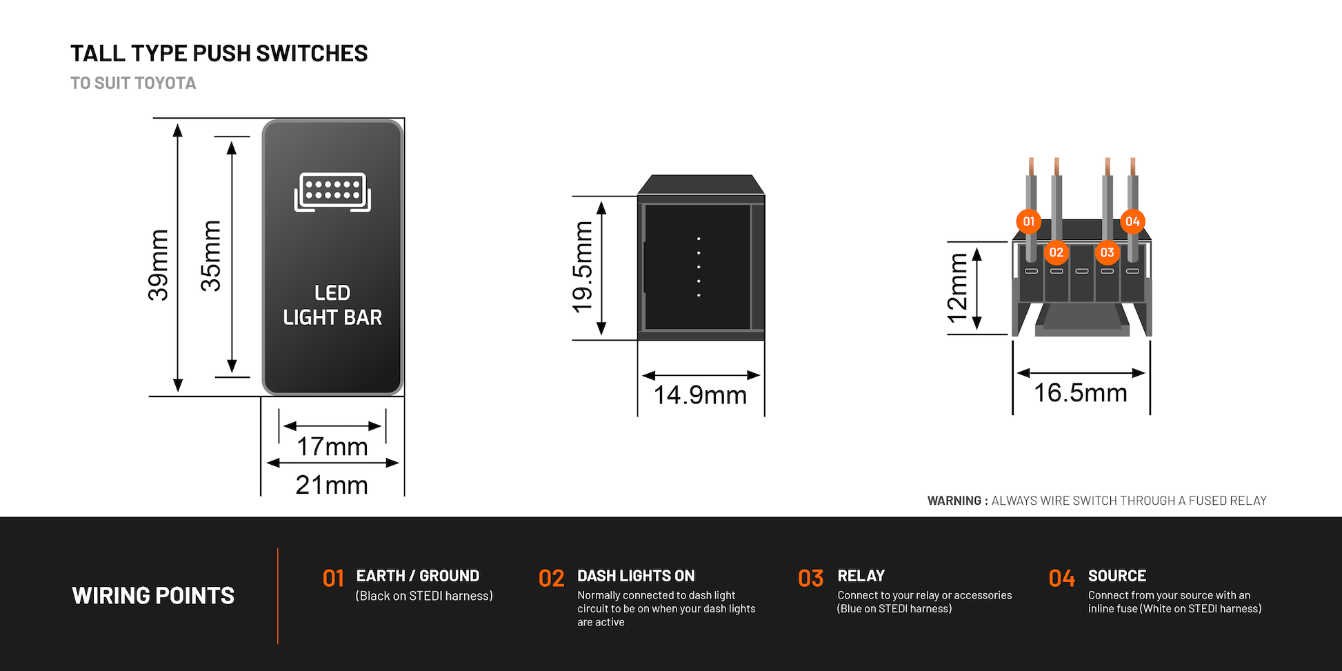 Tall Type Push Switches to Suit Toyota